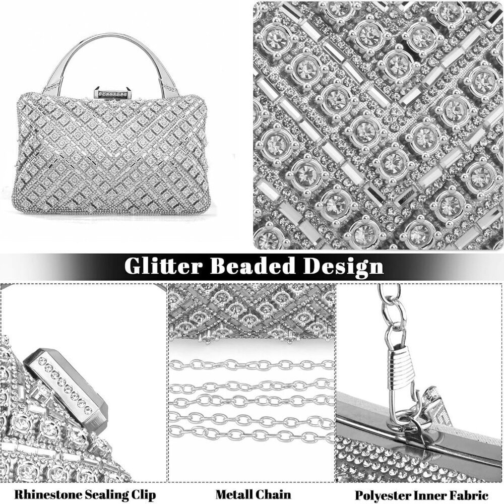 Women Clutch Purses Rhinestone Evening Bag Beaded Crossbody Formal Prom - Picture 5 of 7